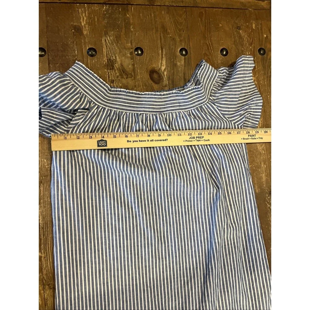 J Crew Seersucker Off The Shoulder Shift Dress Womens Sz 6 Blue & White Striped